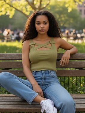 💚 Feminine Green Criss-Cross Bow Sweater – Size Small 💚
